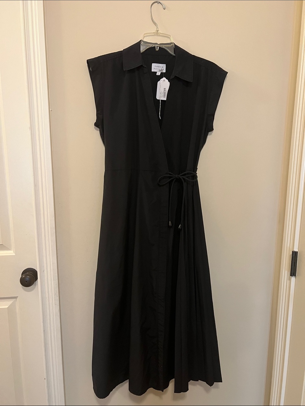Tanya Taylor Black Sleeveless Wrap-Style Midi Dress